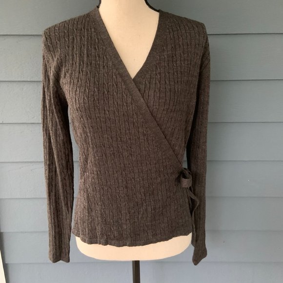Jones New York Sweaters - Jones NY Wrap Sweater Wool Charcoal Cable Knit M